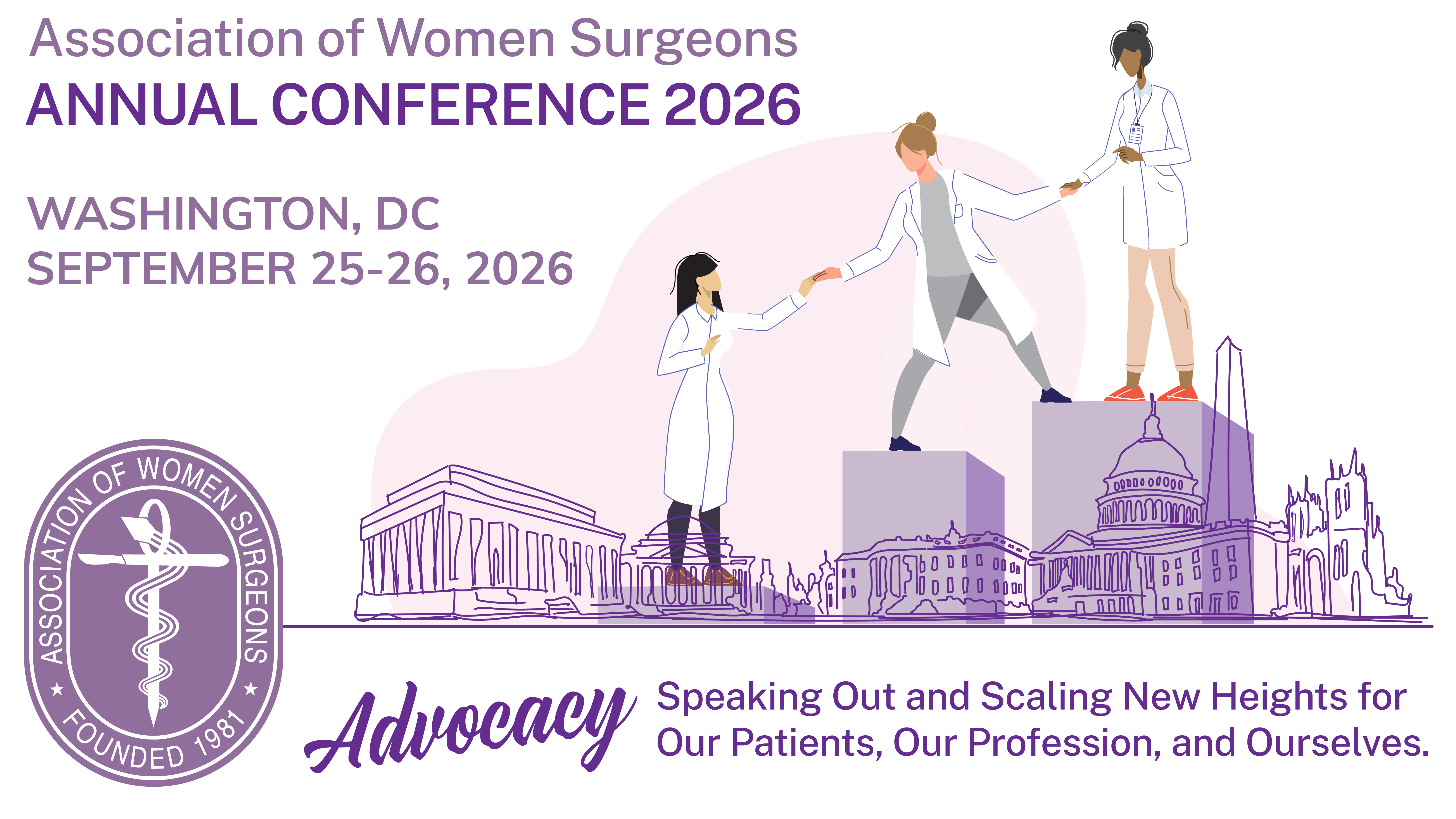 AWS Annual Conference Banner with theme "Advocacy: Speaking Out and Scaling New Heights for Our Patients, Our Profession, and Ourselves"