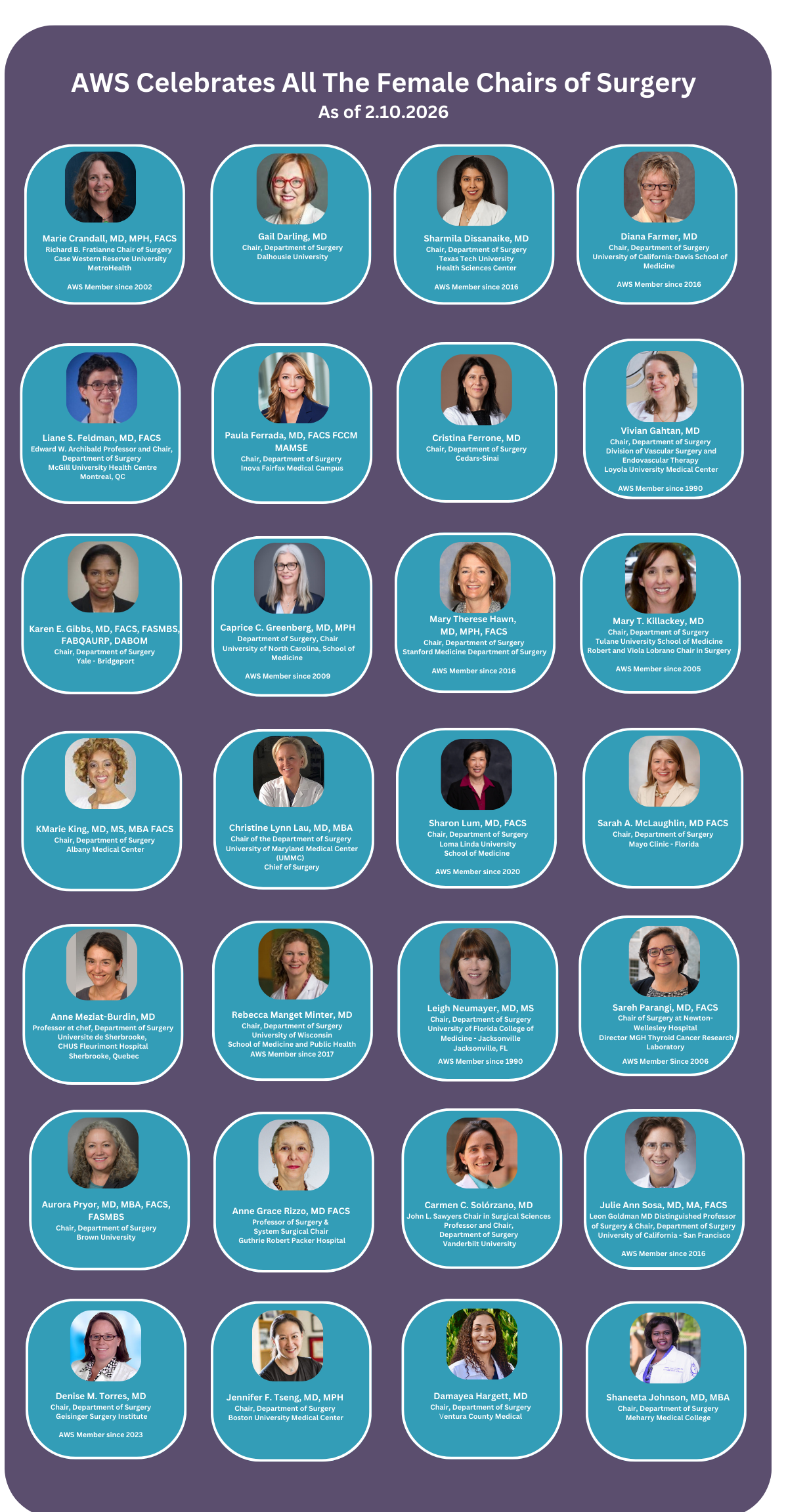 Female Chairs of Surgery 